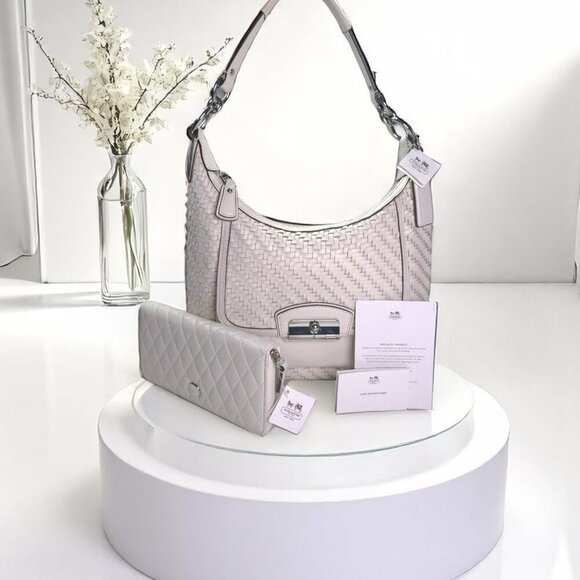COACH Kristin Woven white shoulder/crossbody bag and wallet - Picture 1 of 15